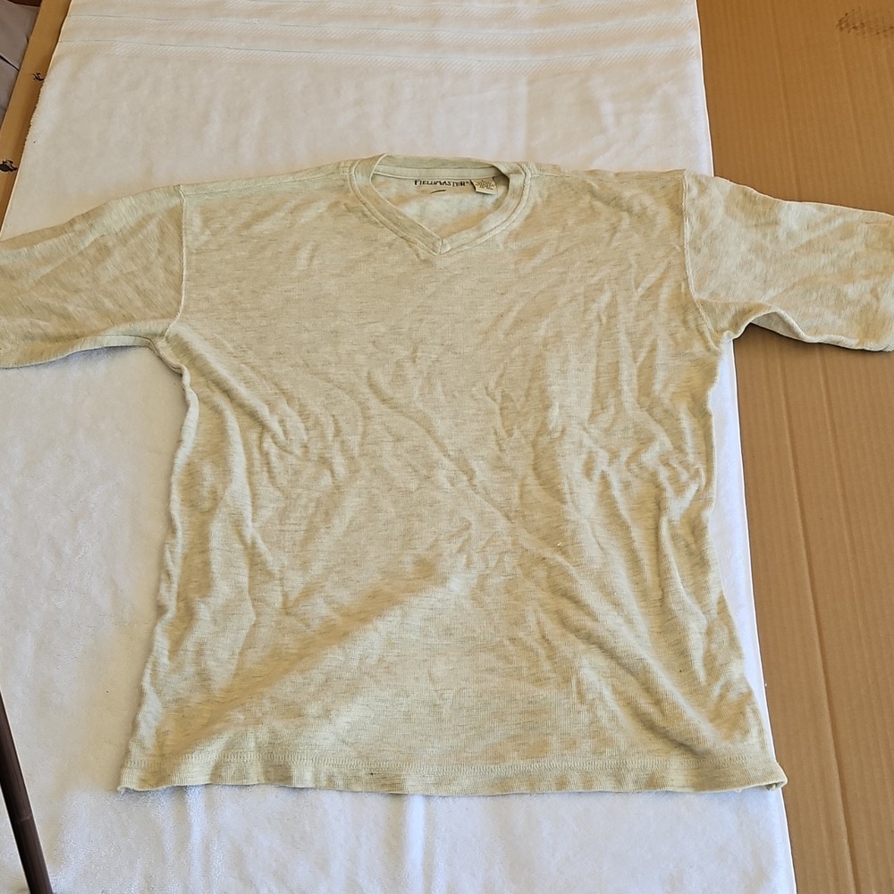 Fieldmaster Men's Beige Cotton Tight-Knit V-Neck Pullover Sweater Long Sleeve S